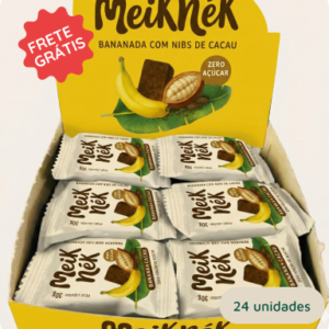 CAIXA COM 24 DISPLAY DE BANANADA COM NIBS DE CACAU TRUFADA COM CACAU 100% - MEIK NÉK - 30g